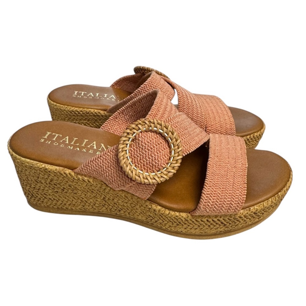 Italian Shoemakers Grania Pink Wedge Sandals with Gold Accent Size 6